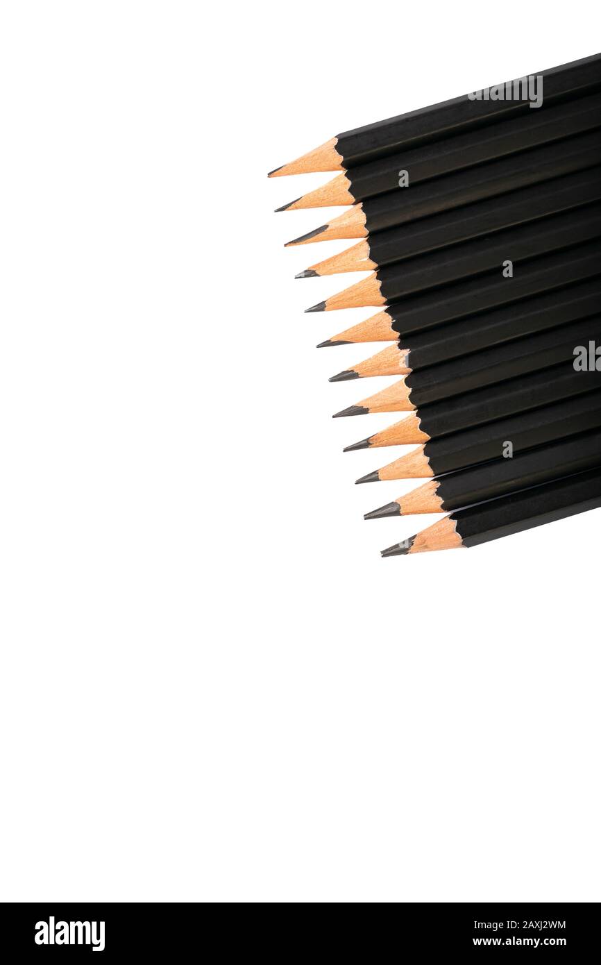 Close up wood black pencil isolated on white background. Pencils