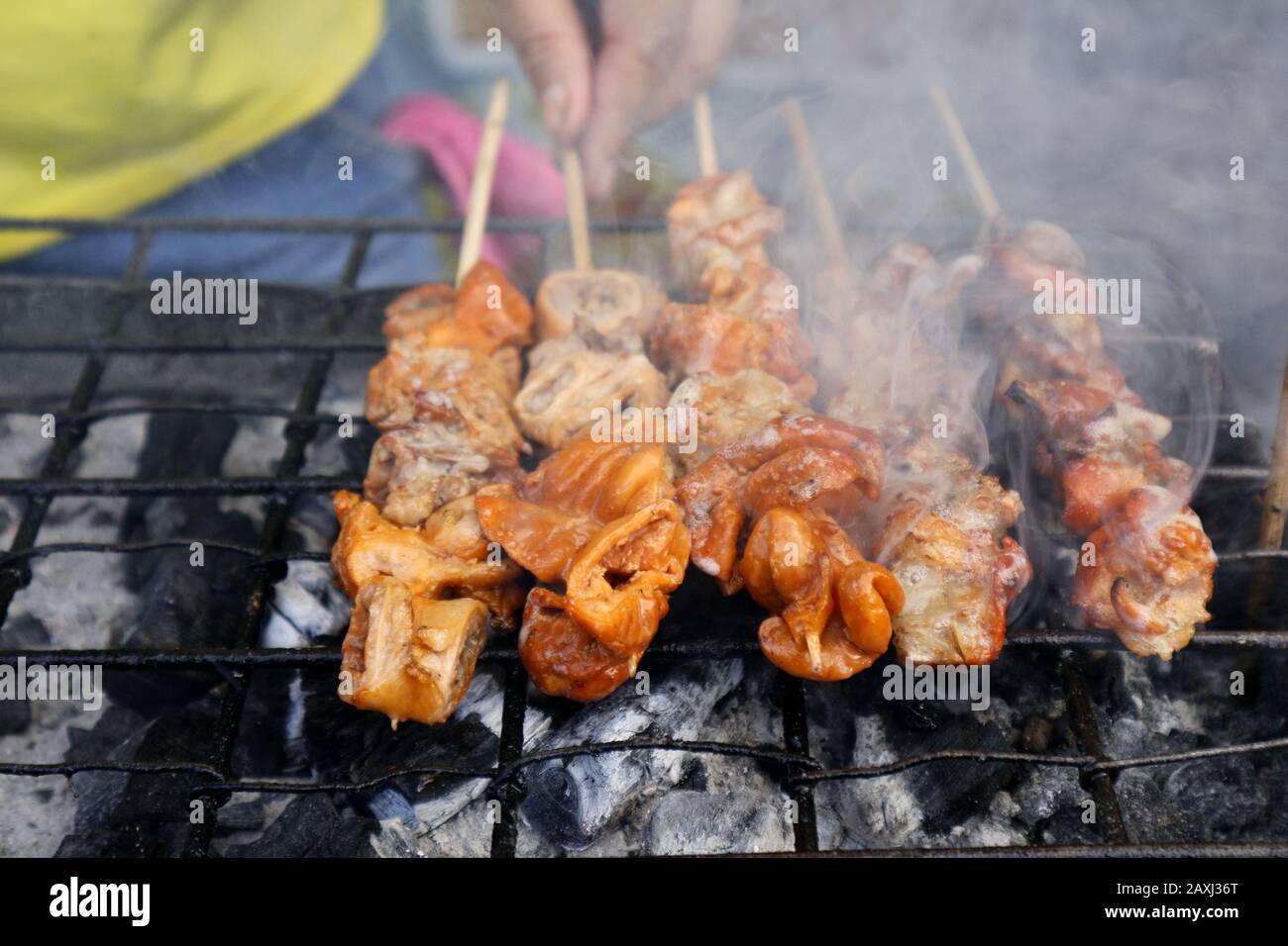 Photo of grilled pork intestine in barbecue sticks sold at a street food stall Stock Photo Alamy