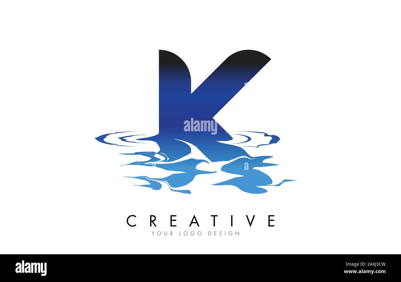 K Letter Logo Design with Water Effect and Deep Blue Gradient Vector ...