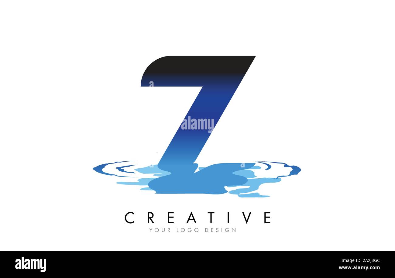 Z Letter Logo Design with Water Effect and Deep Blue Gradient Vector