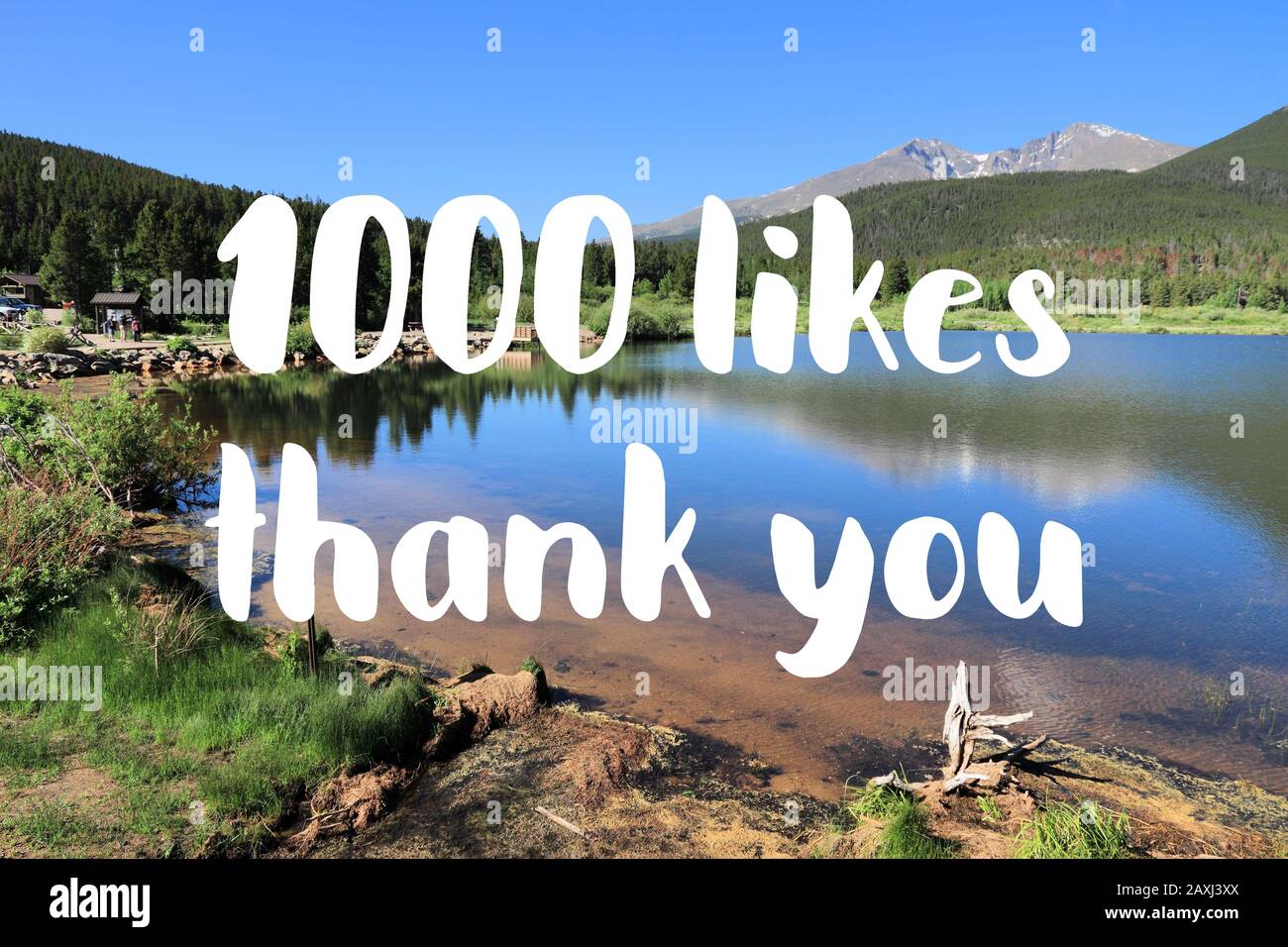 1000 likes. Social media achievement. Thank you sign. Stock Photo