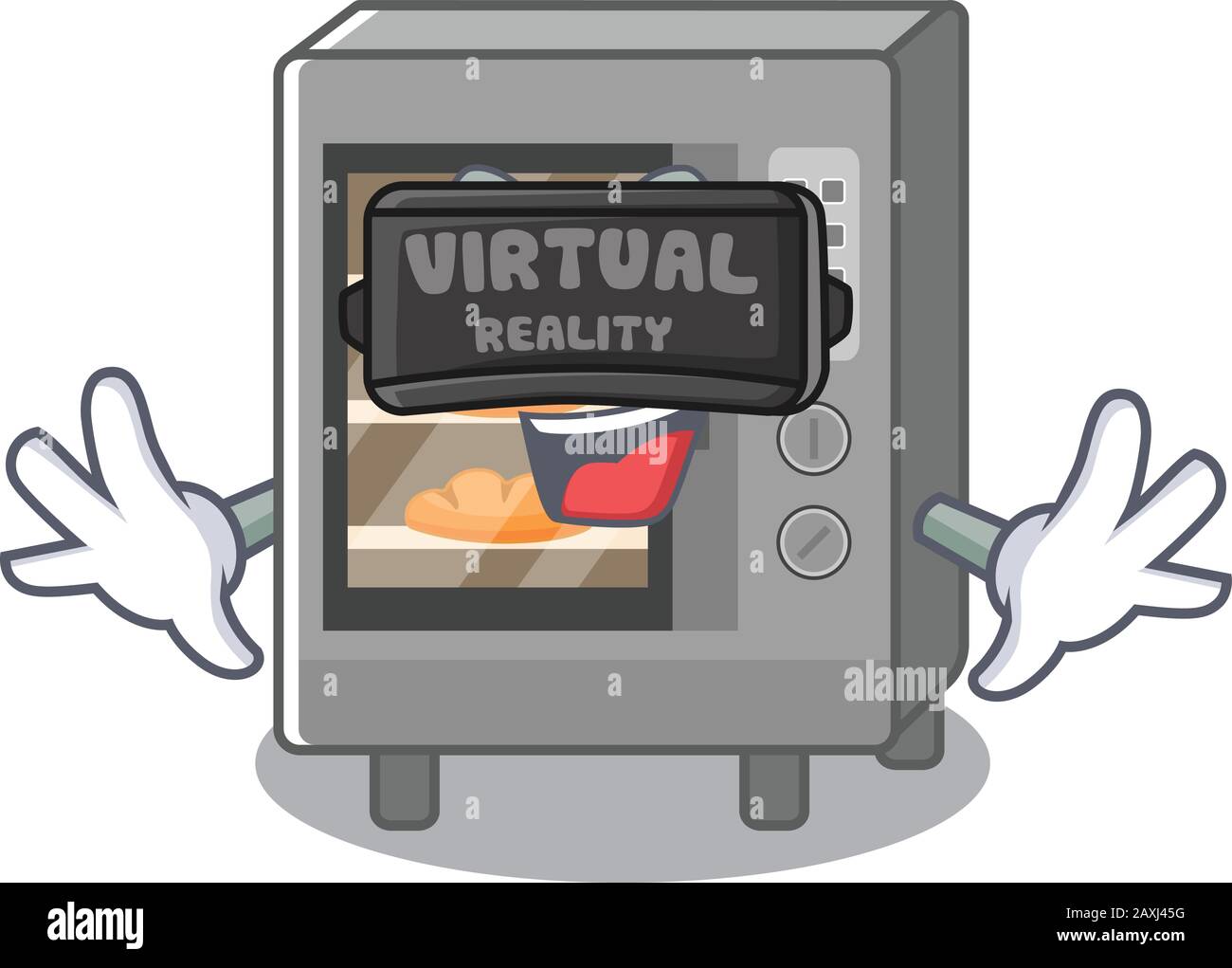 A Picture of oven cake character wearing Virtual reality headset Stock