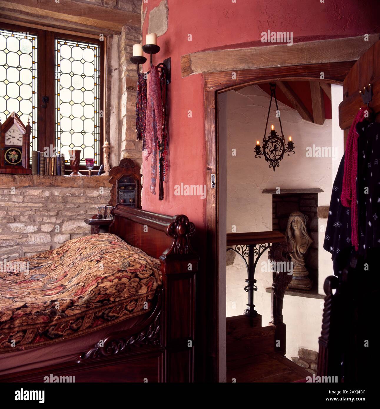 Small traditional tudor style bedroom at top of stairs Stock Photo Alamy