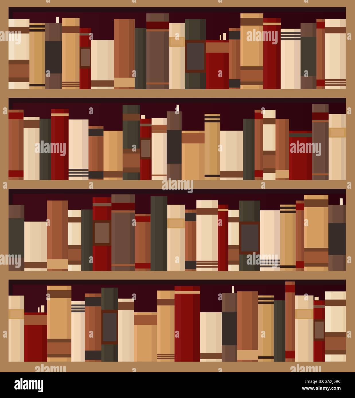 Bookshelves full of books both in the library. Flat vintage vector illustration. Stock Vector