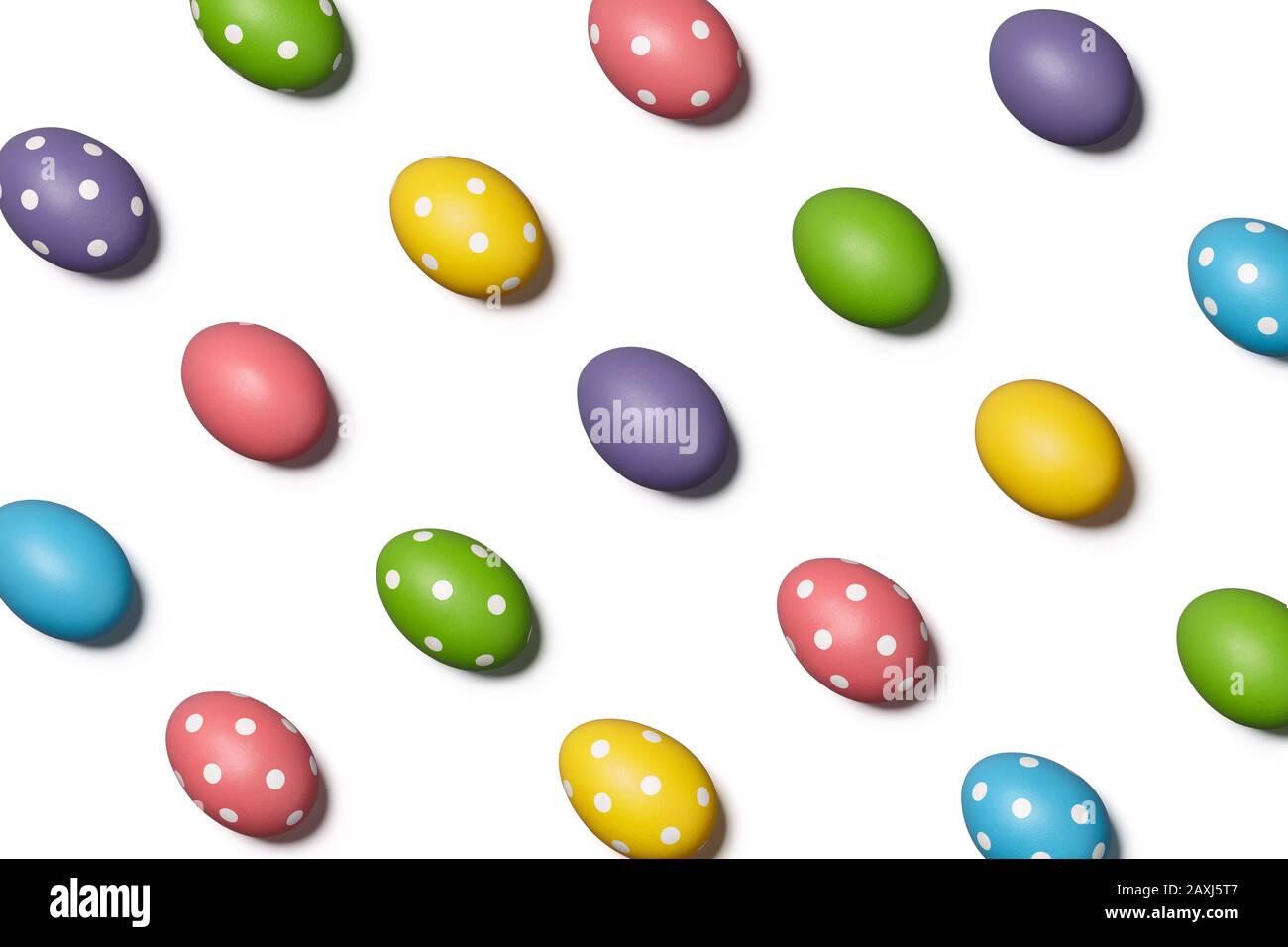 Trendy Easter pattern with colorful eggs isolated on white background, holiday concept Stock Photo