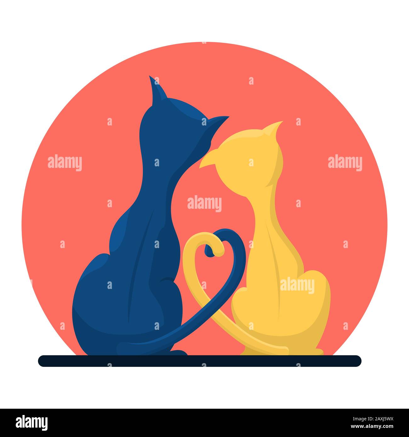 A couple of cute cats in love. Flat vector illustration in trendy colors. Stock Vector