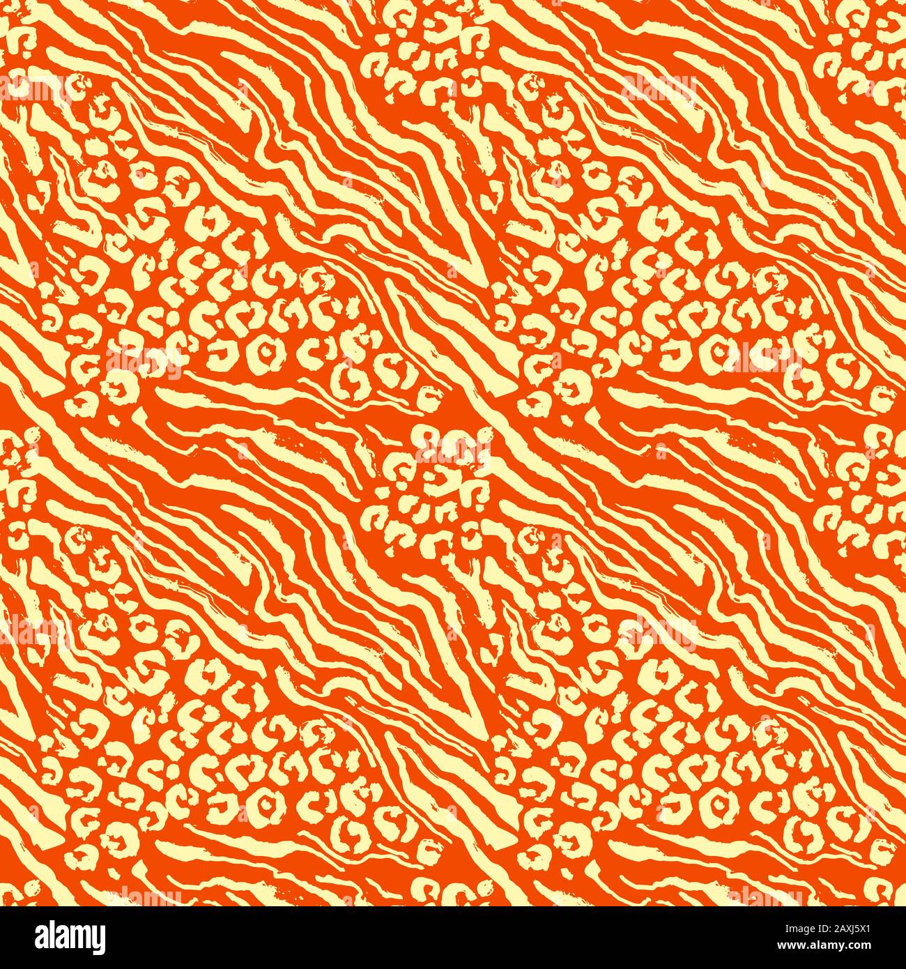 Leopard print seamless pattern. Yellow hand drawn background. Vector illustration. Stock Vector