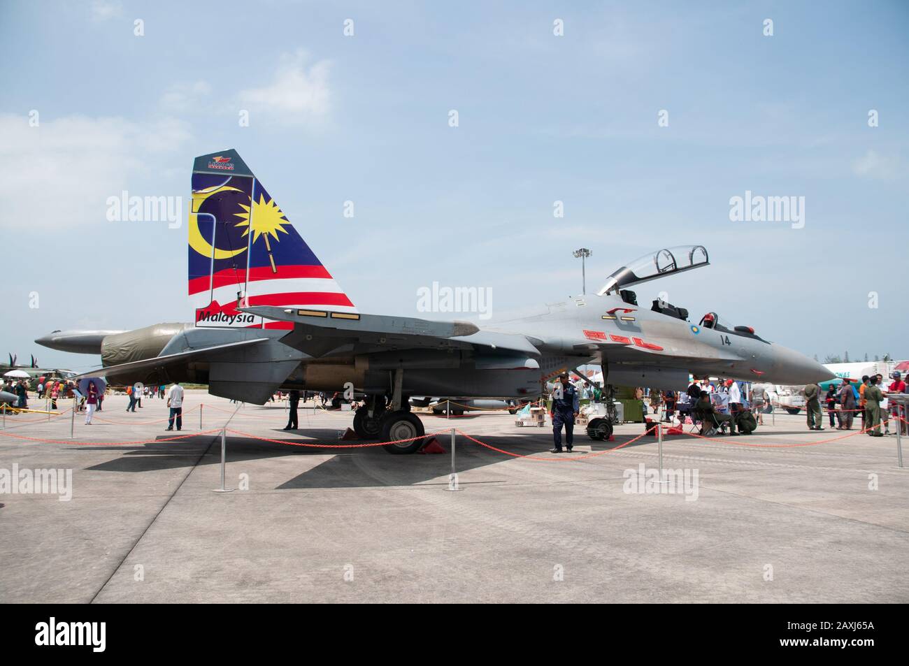 Sukhoi Su-30MKM Flanker of the Royal Malaysian Air Force's (RMAF) 11 squadron in attendance at the LIMA Langkawi 2013. Stock Photo