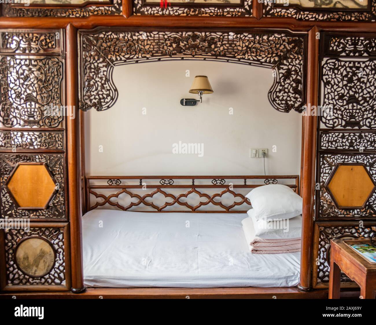 Traditional Chinese bed in the historic water town of Tong Li in