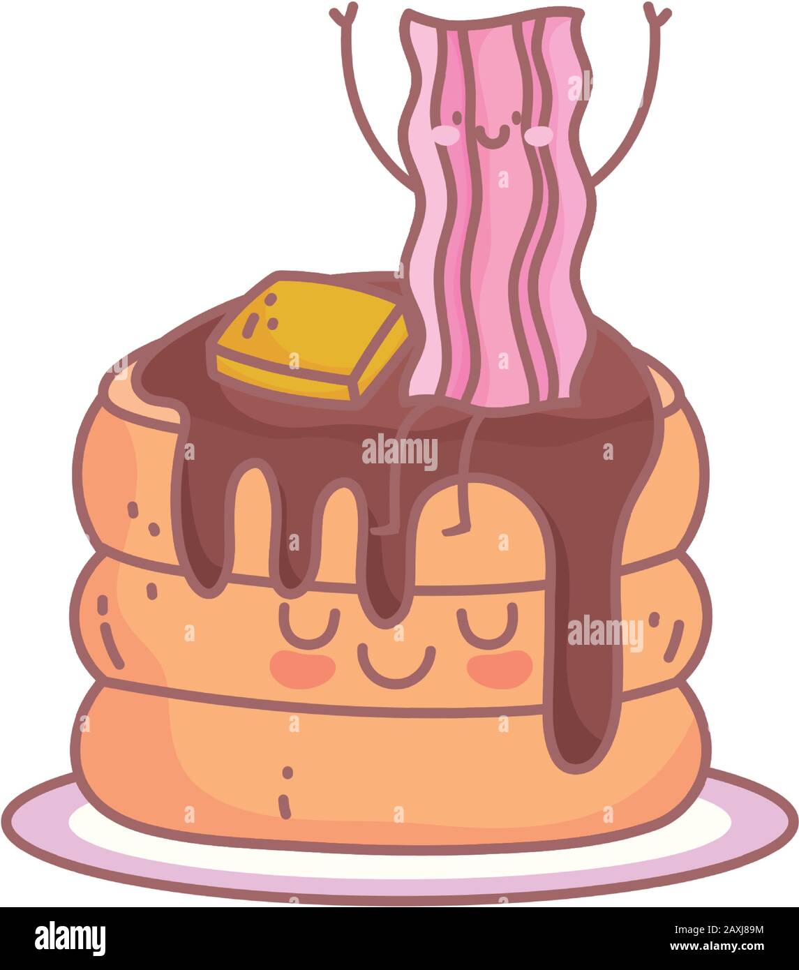 pancakes with butter and bacon menu restaurant food cute vector