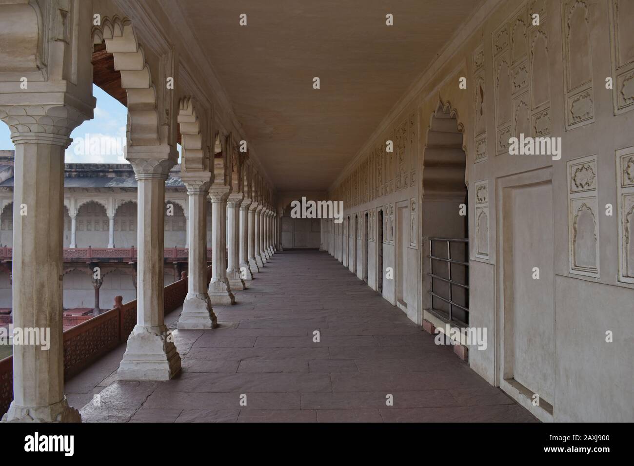 Architecture of courtyards and gardens inside the complex of Agra Fort, Agra, Uttar Pradesh, India Stock Photo