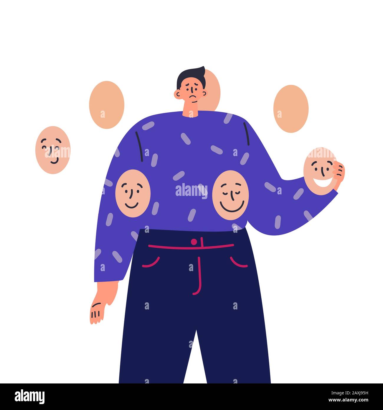 A young sad brunette man holds mask  Stock Vector
