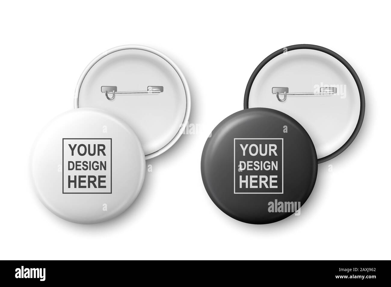 Vector 3d Realistic White and Black Metal, Plastic Blank Button Badge ...