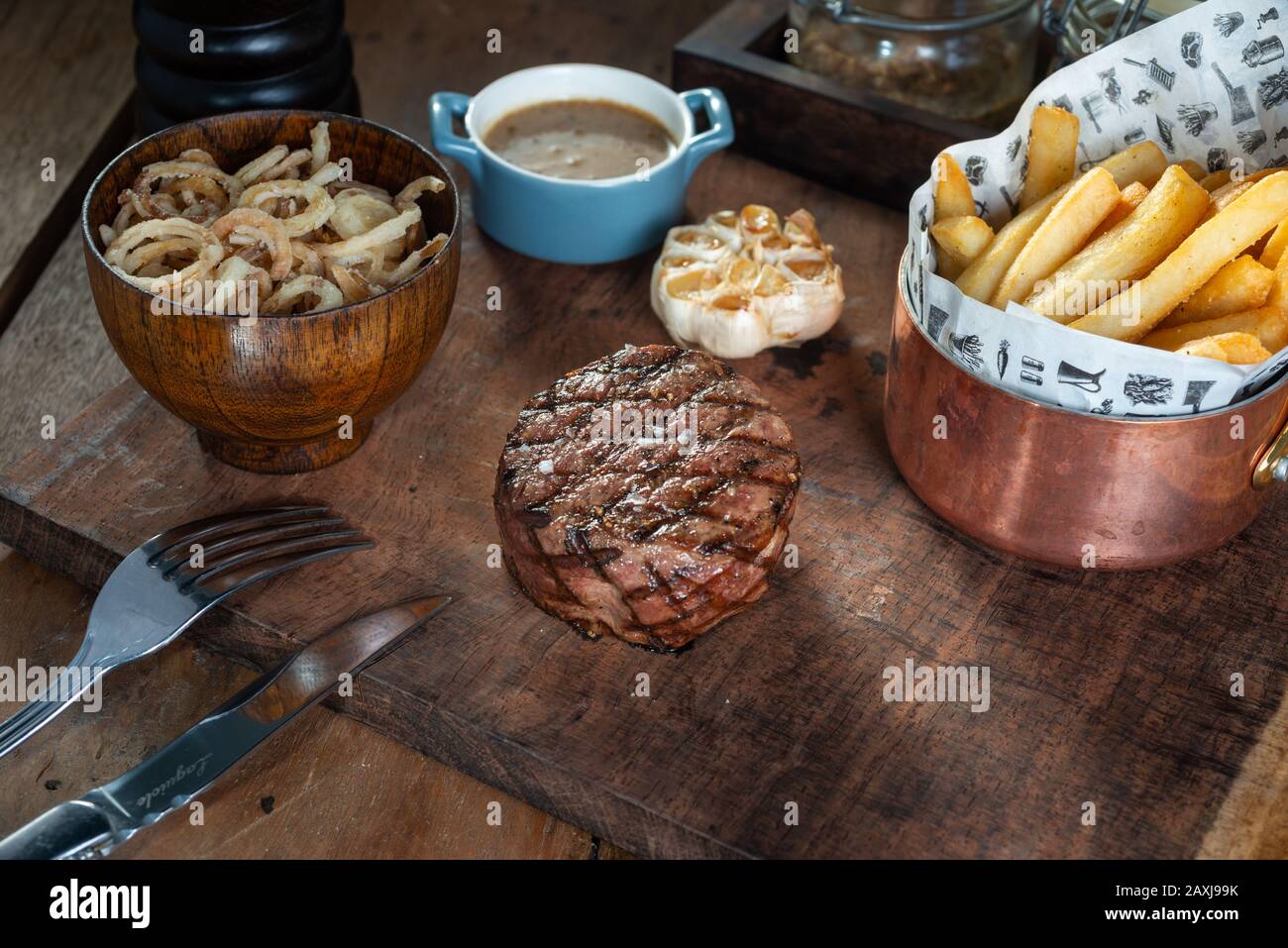 Fillet Mignon Steak with rustic set up Stock Photo