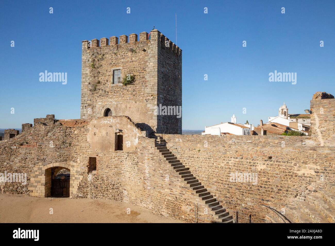 Historic walled castle in hilltop village of Monsaraz, Alto Alentejo, Portugal, southern Europe Stock Photo