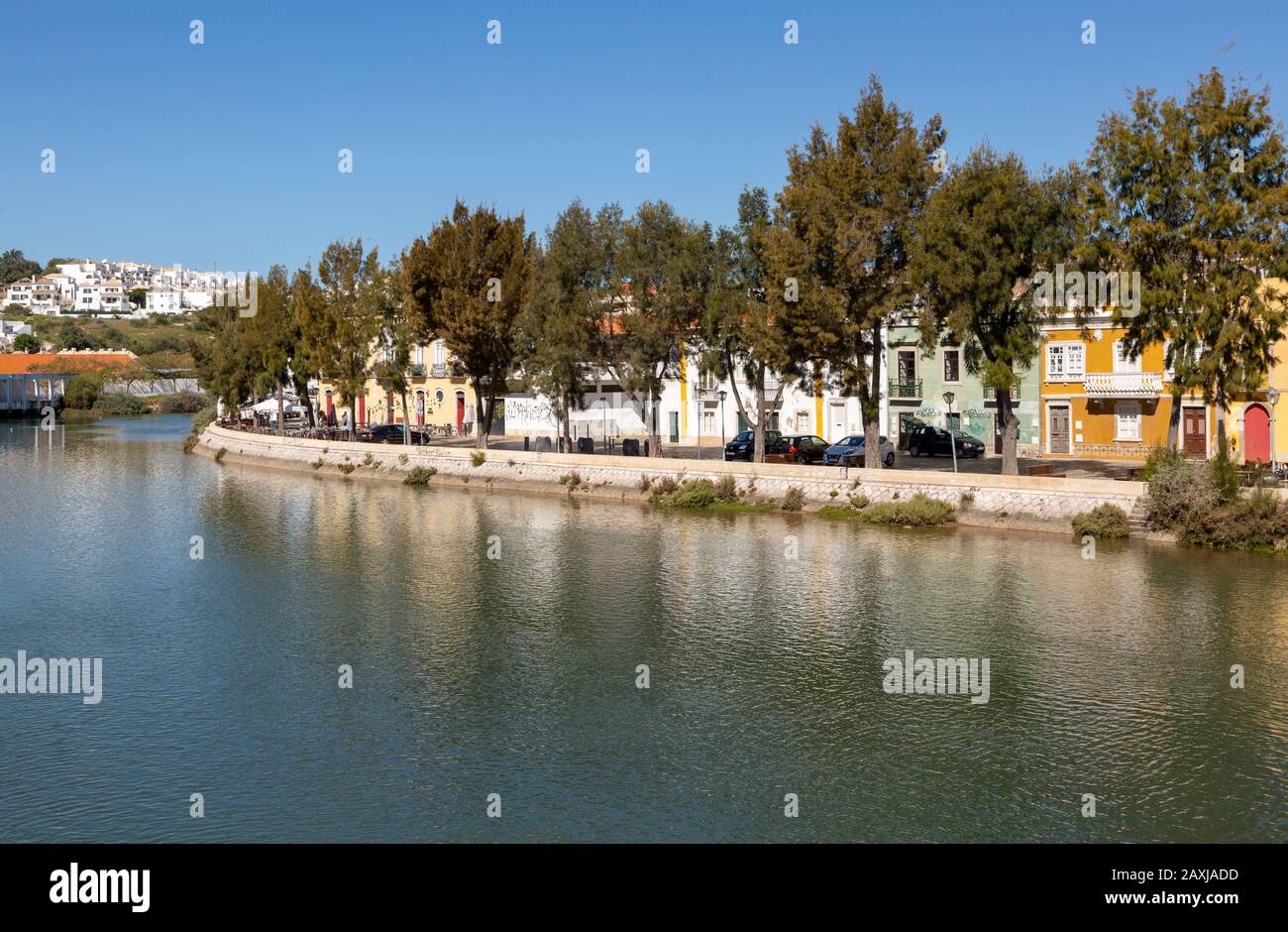 Historic homes on the waterfront of the river Rio Séqua, Tavira, Algarve, Portugal, southern Europe Stock Photo