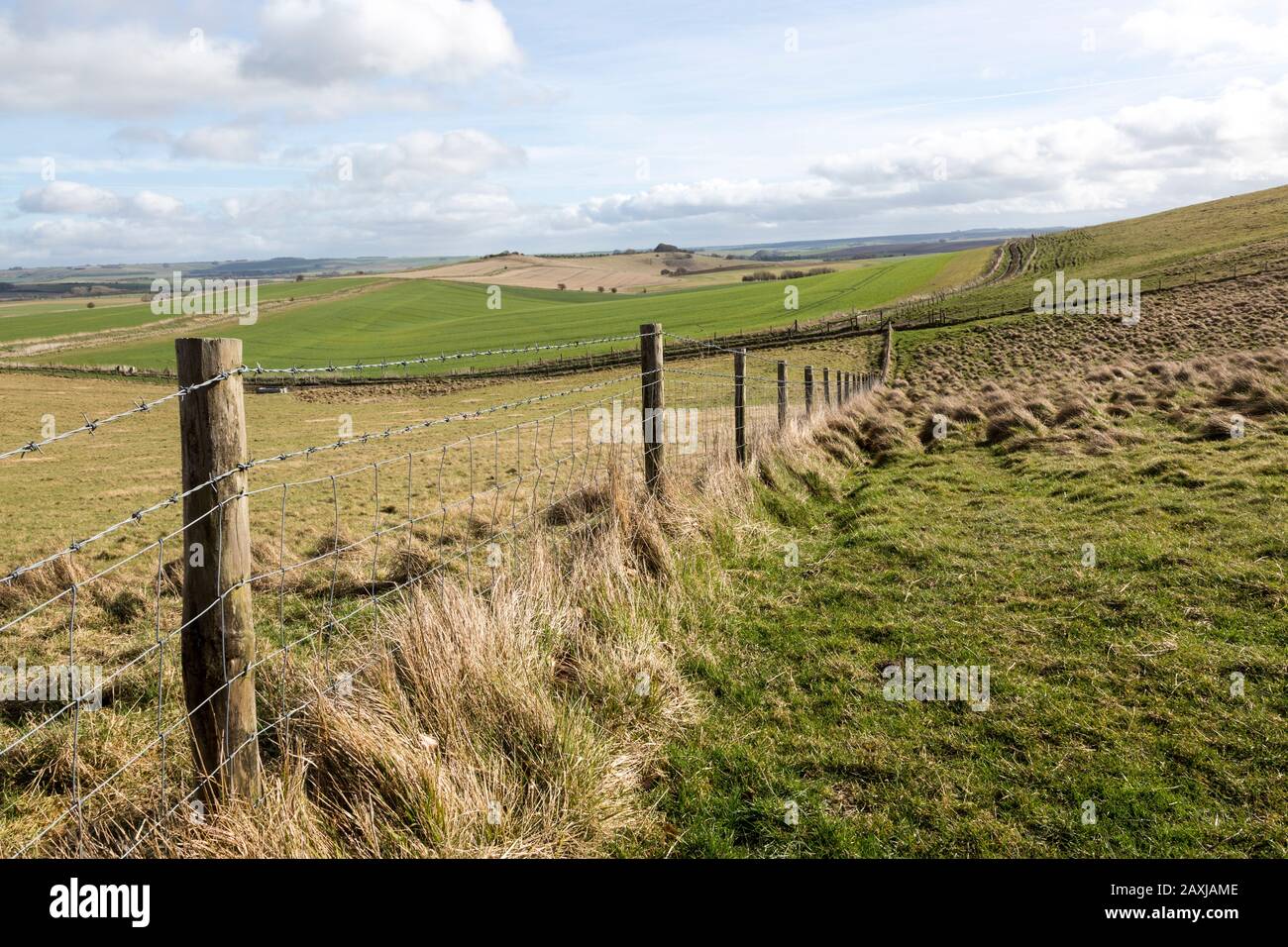 Undulating countryside upland chalk landscape in winter downland area of North Wessex Downs, near Cherhill, Wiltshire, England, UK Stock Photo