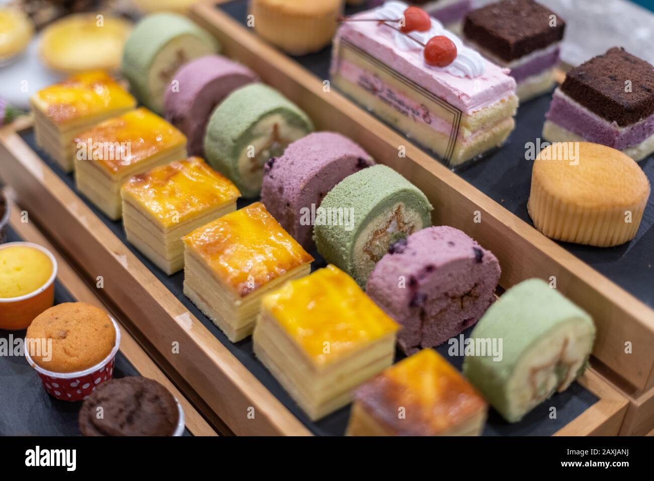 Delicious Cake Canapé in restaurant buffet Stock Photo