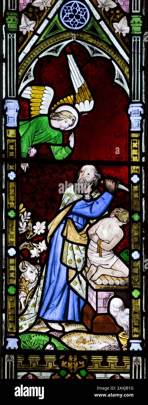 Victorian stained glass window depicting Abraham and Isaac circa 1852