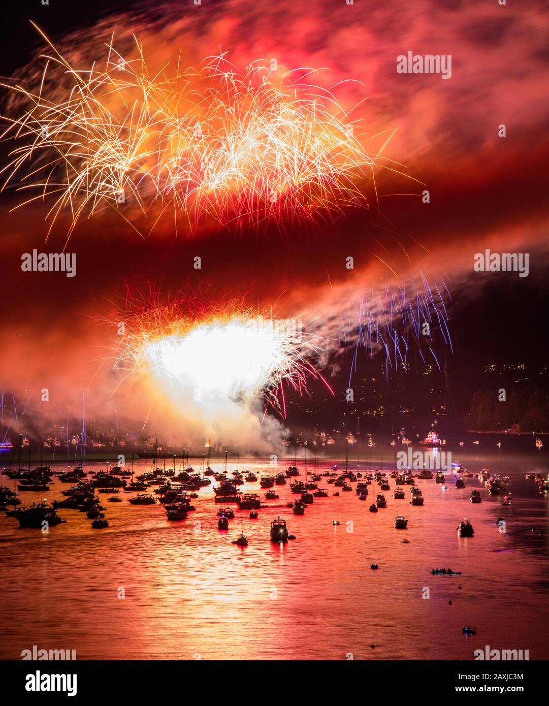 The annual international fireworks competition "Celebration of Light," held every august at English Bay, Vancouver, BC Stock Photo