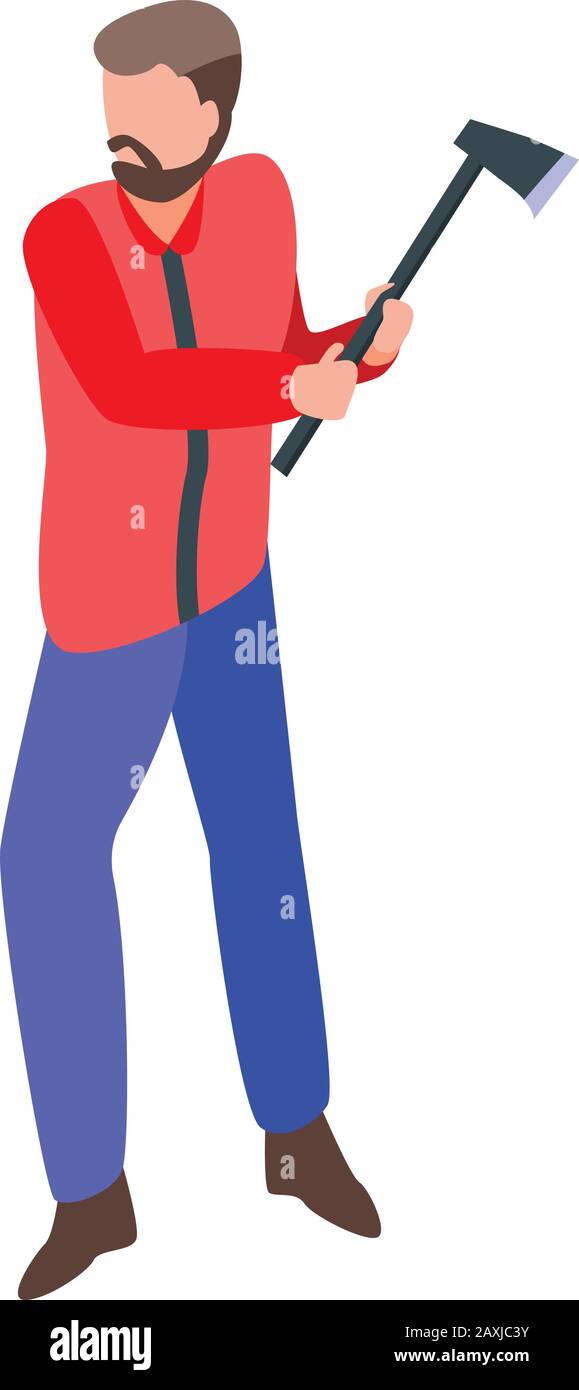 Working lumberjack icon, isometric style Stock Vector