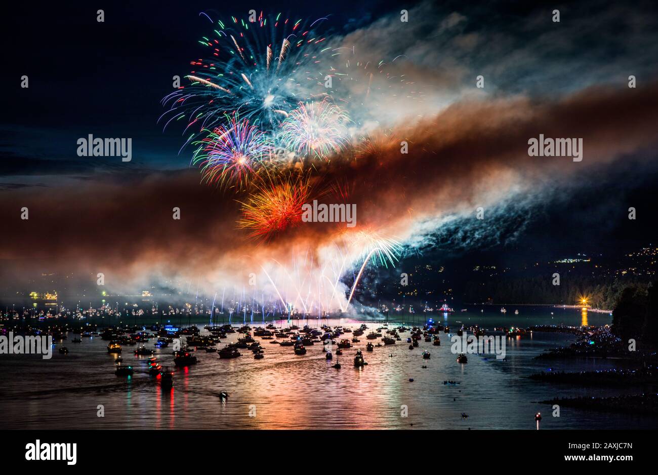 The annual international fireworks competition "Celebration of Light," held every august at English Bay, Vancouver, BC Stock Photo
