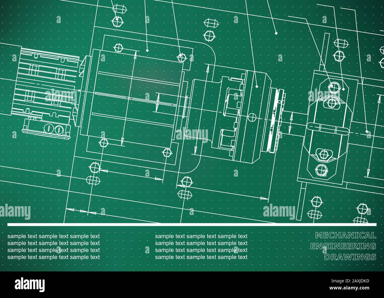 Mechanical engineering drawings on a Light green background. Points. Vector. Background for inscription Stock Vector