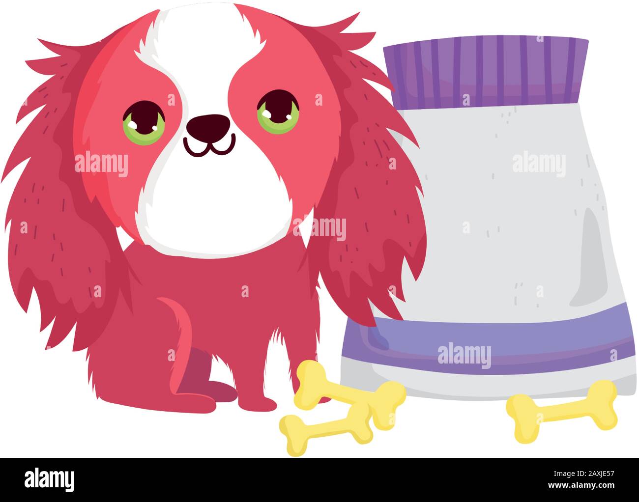 cute dog hair red with food and bones pets vector illustration Stock