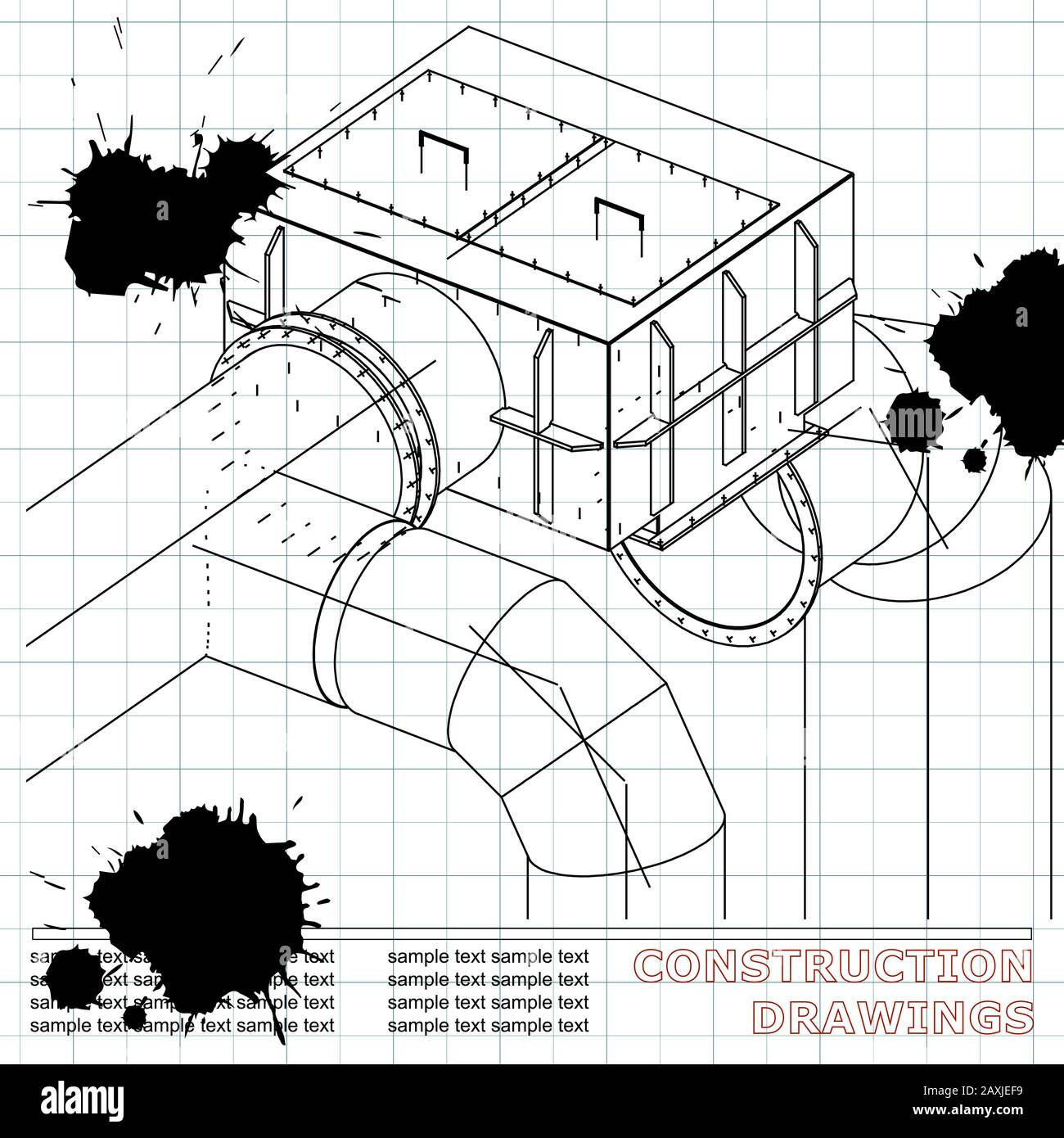 Drawings of structures. Pipes and pipe. 3d blueprint of steel