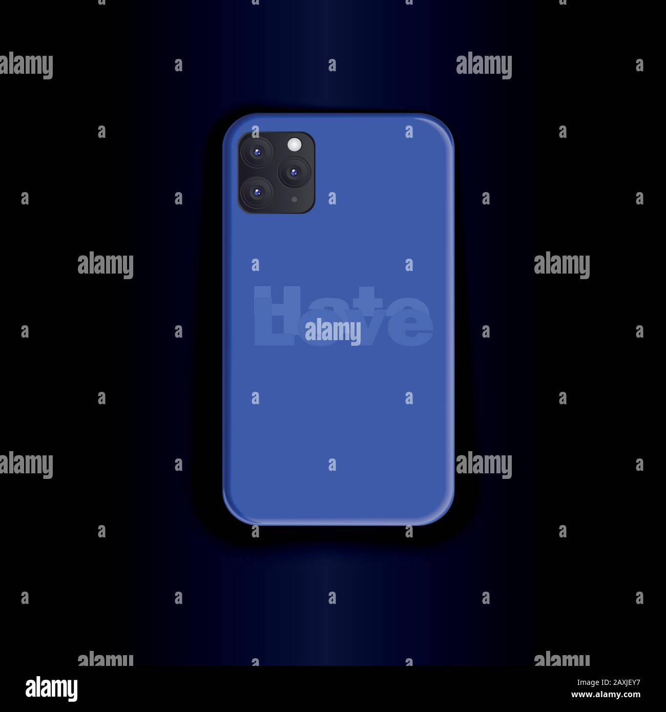 Smartphone mockup vector. The trendy design of the smartphone case is love and hate on a blue background. Creative smartphone case vector template. Stock Vector