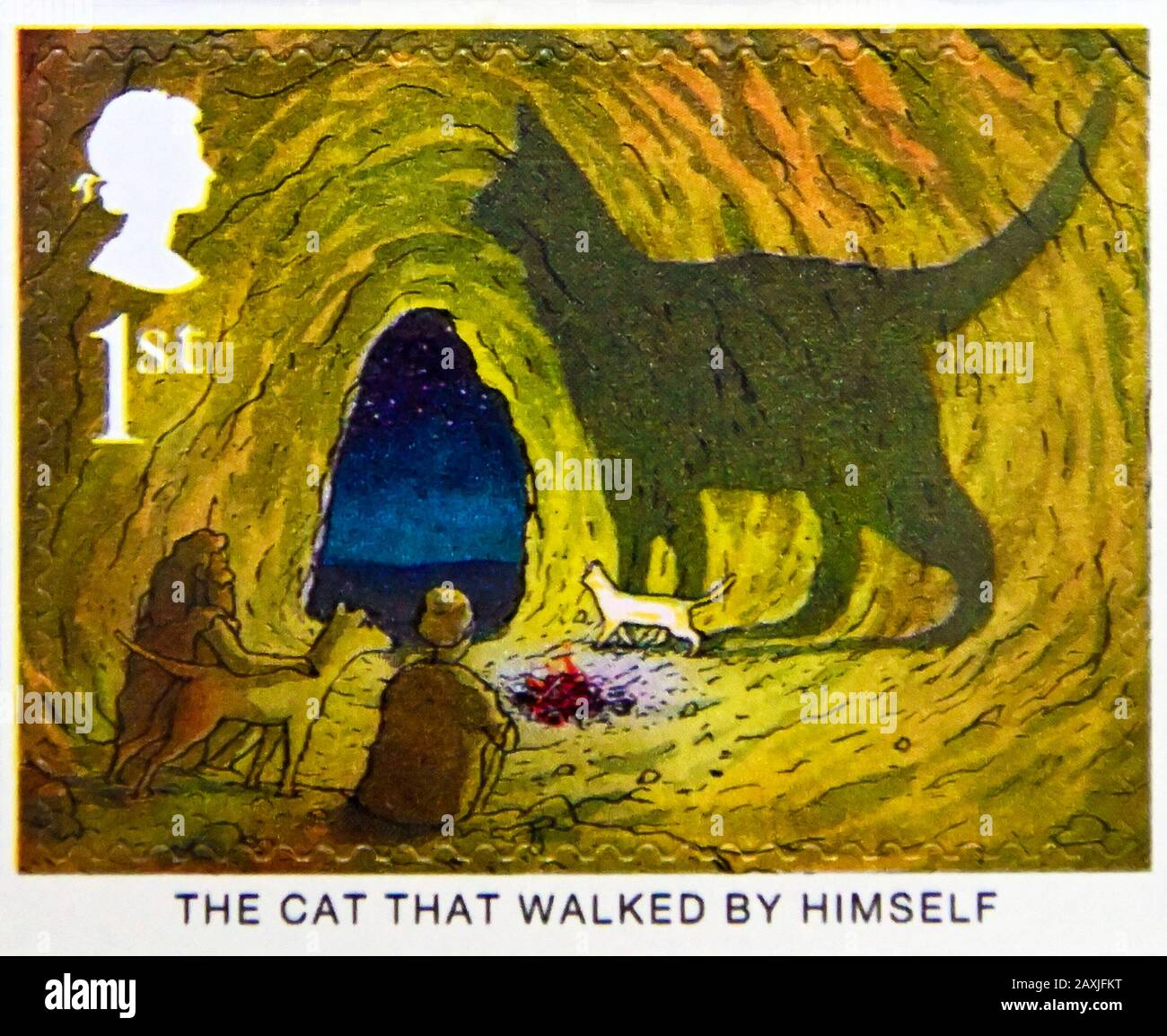 Postage stamp. Great Britain. Queen Elizabeth II. Centenary of Publication  of Rudyard Kipling's Just So Stories. 'The Cat that walked by Himself'. 1st  Stock Photo - Alamy