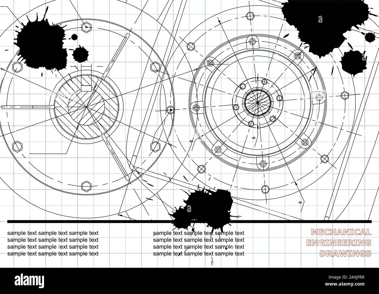 Vector Mechanical engineering drawings on a white background ...