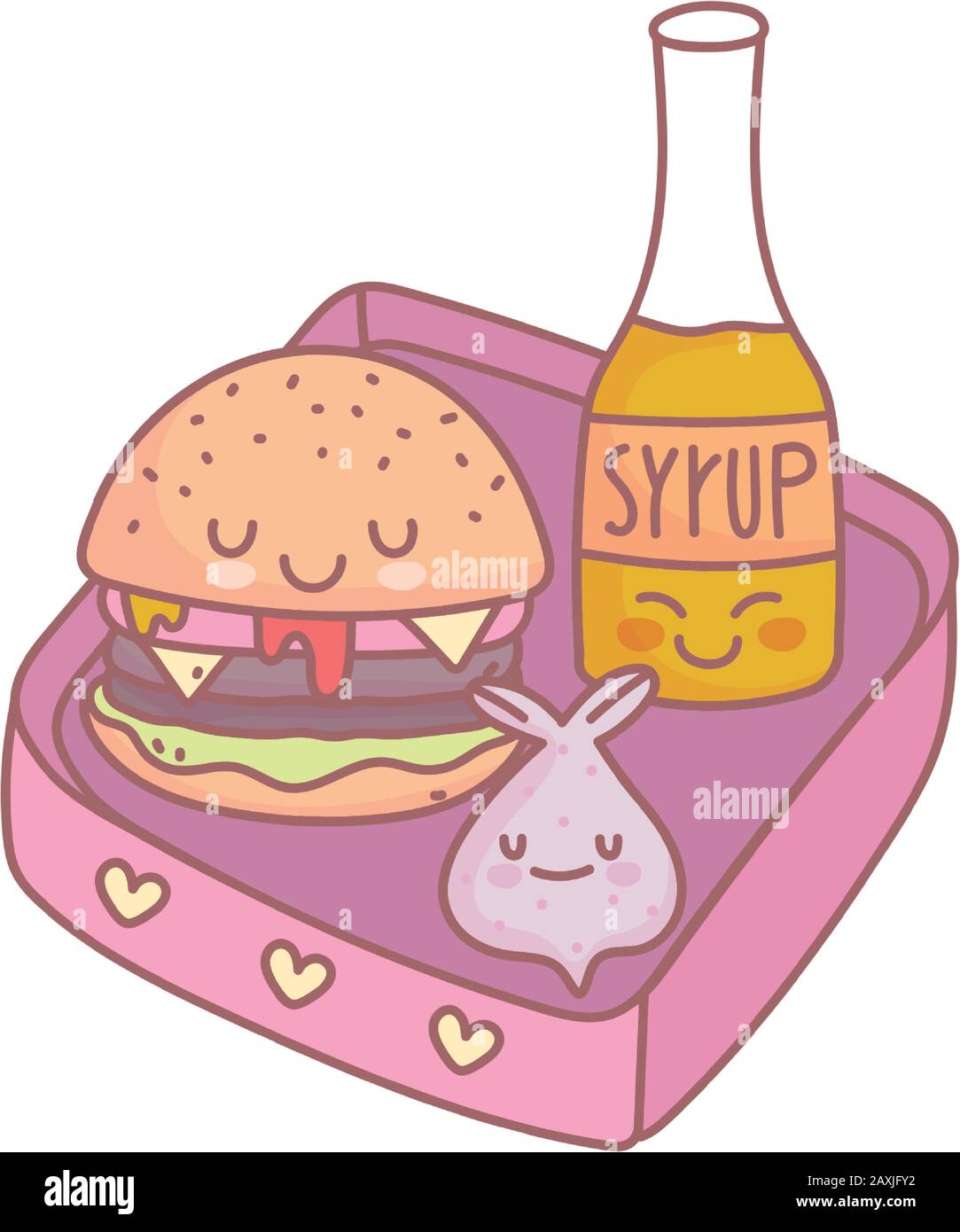 burger syrup bottle and garlic lunch menu restaurant food cute vector