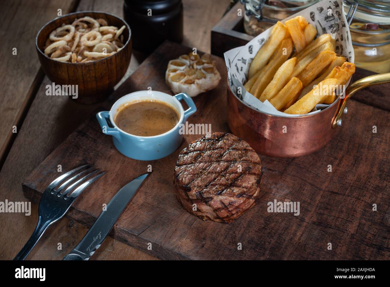 Fillet Mignon Steak with rustic set up Stock Photo
