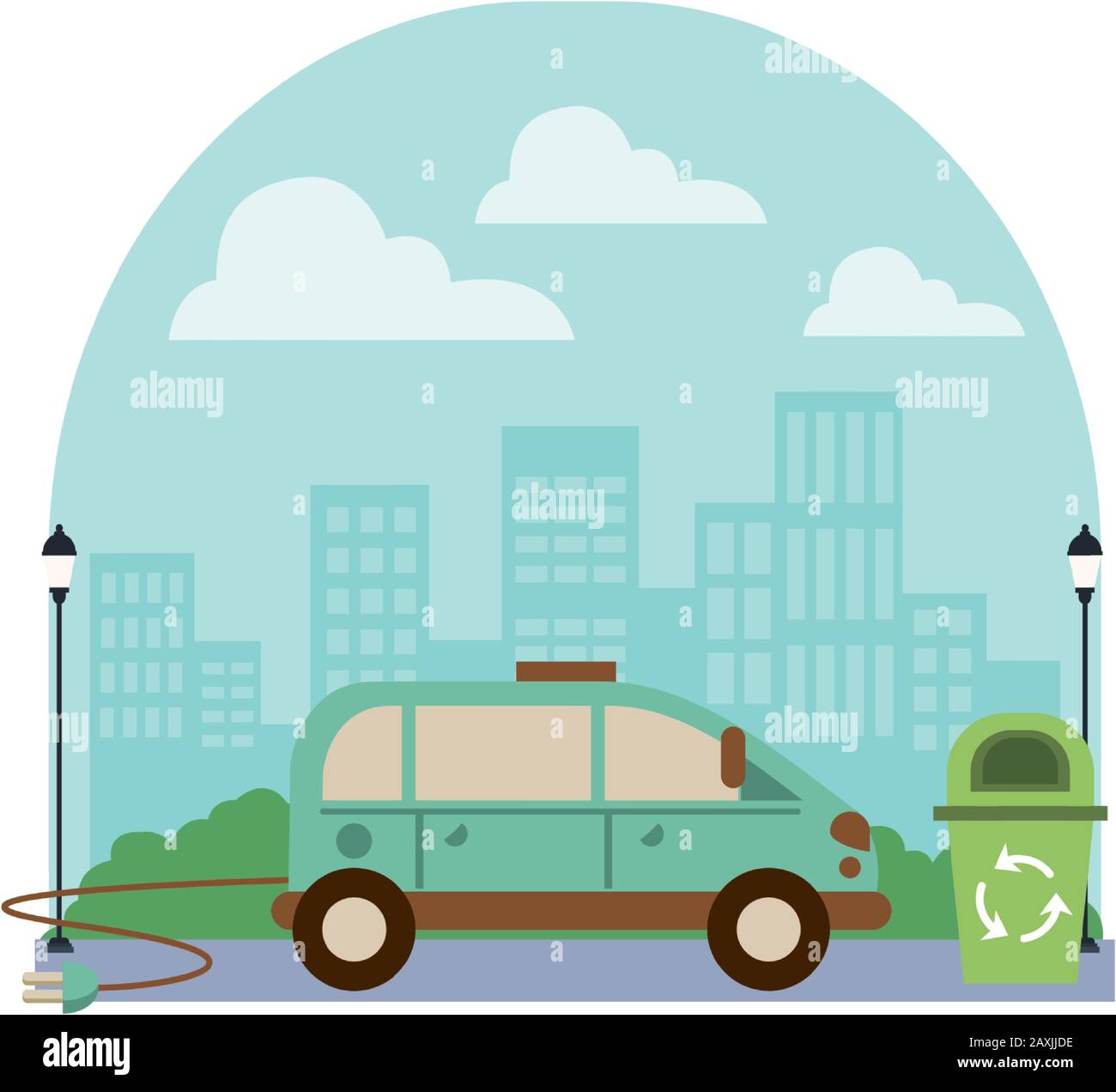 car vehicle auto with waste bin Stock Vector