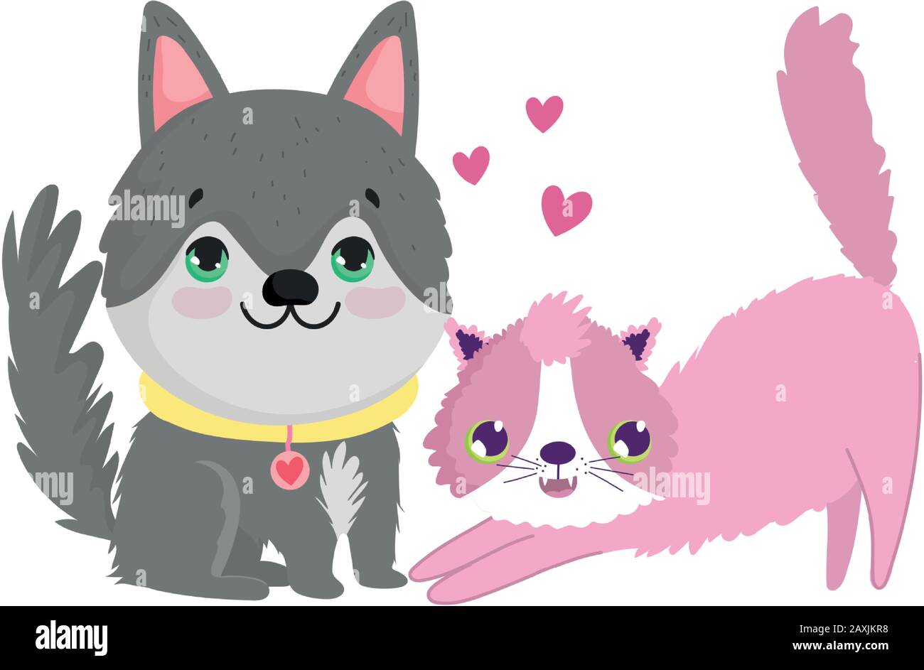 husky dog and cat canine feline cartoon lovely pets vector illustration ...
