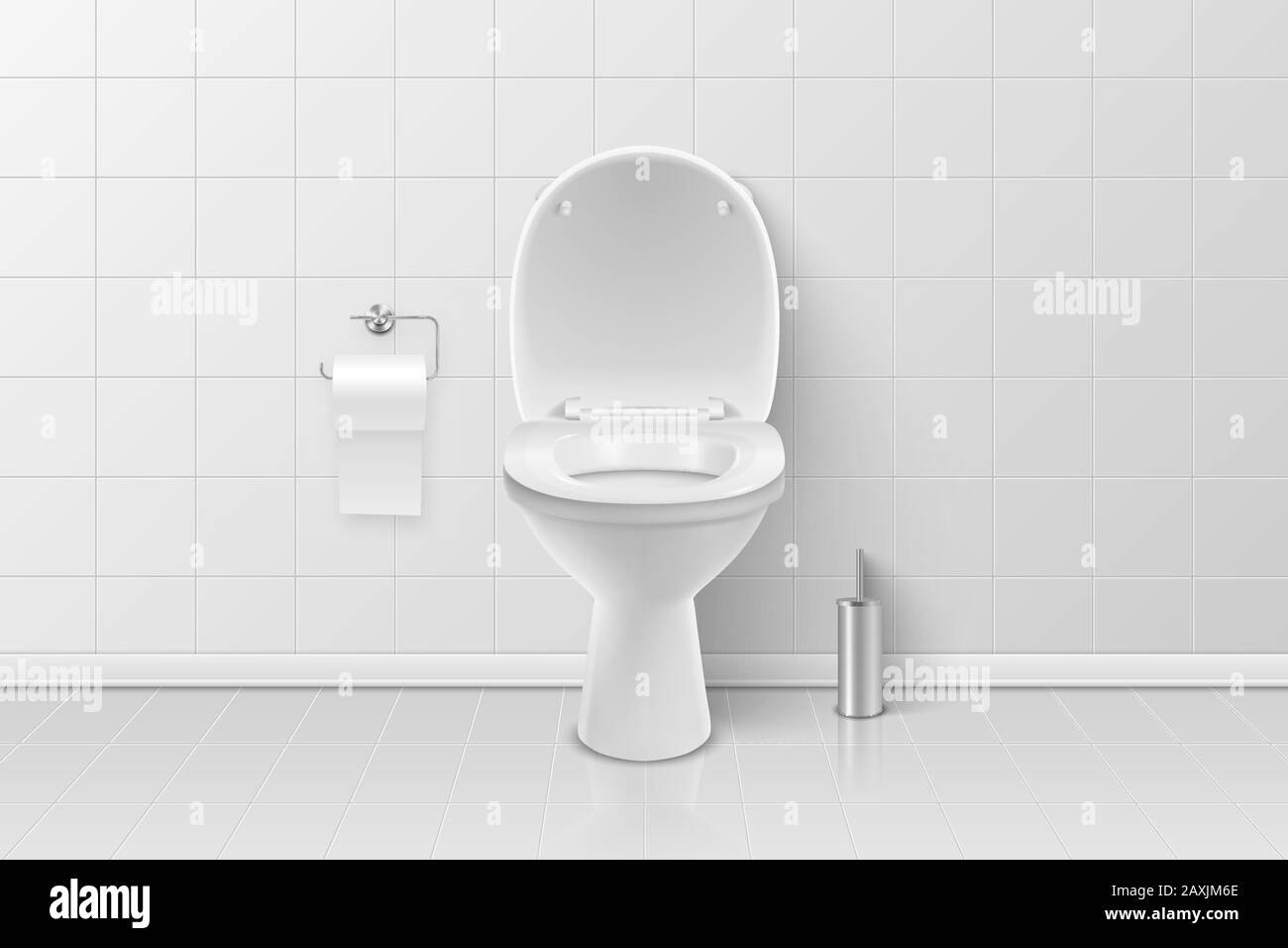 Vector 3d Realistic White Ceramic Toilet, Brush and Toilet Paper in the ...
