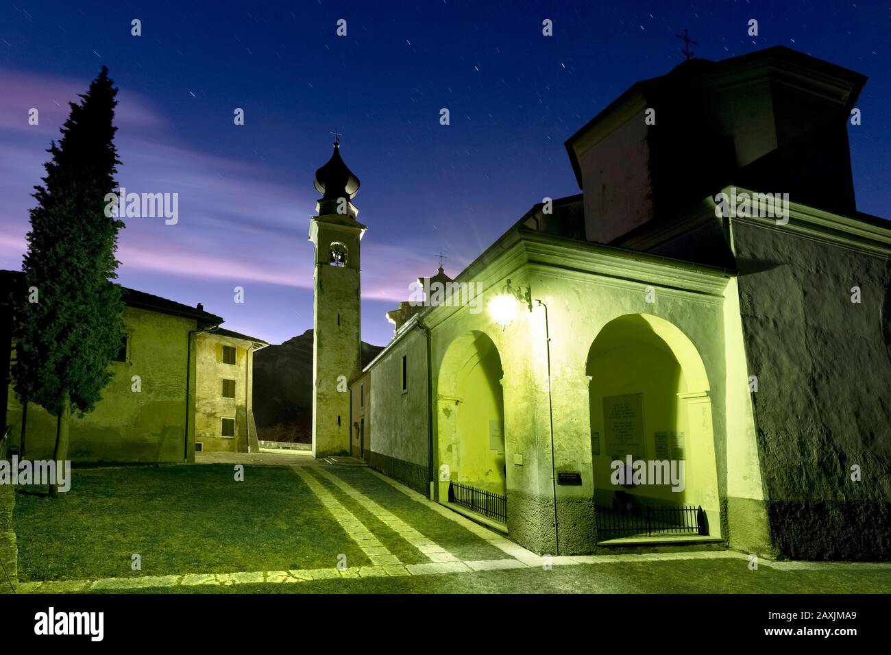 The baroque architecture of the San Valentino sanctuary in Ala. Trento province, Trentino Alto-Adige, Italy, Europe. Stock Photo