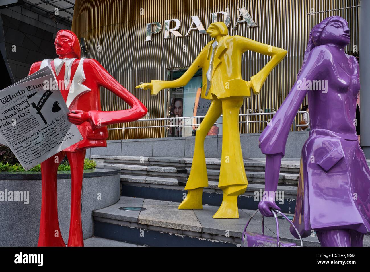 Colorful abstract figures of shoppers outside ION Orchard a