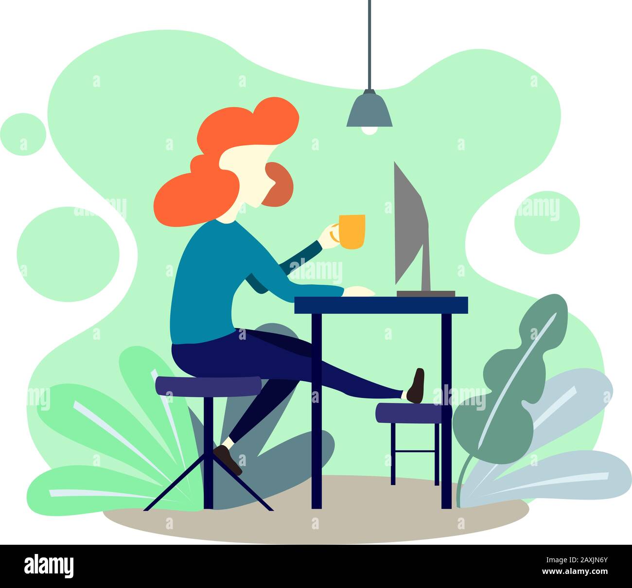 Vector of a freelancer working in a office Stock Vector