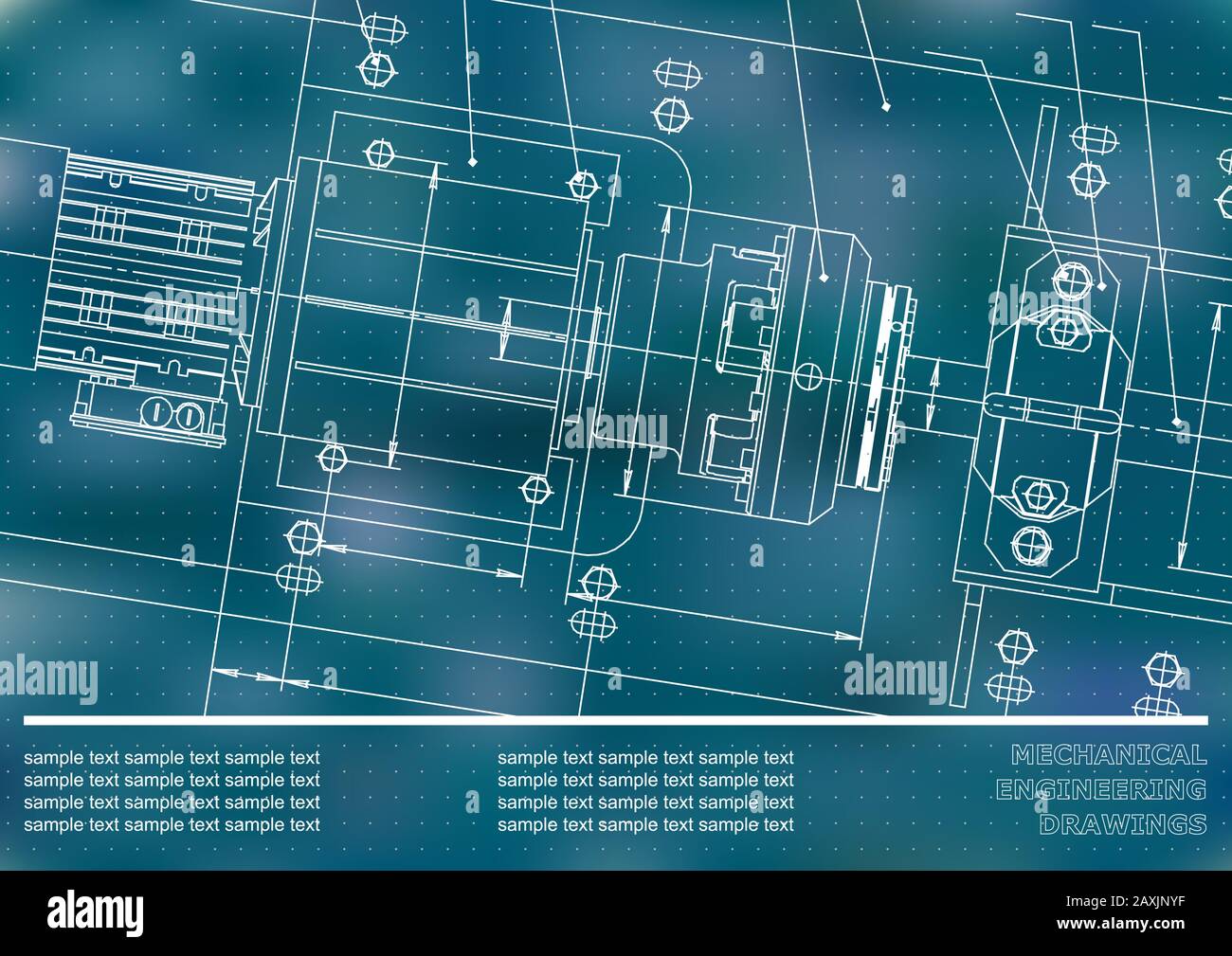 Mechanical engineering drawings on a Blue background. Points. Vector. Background for inscription Stock Vector