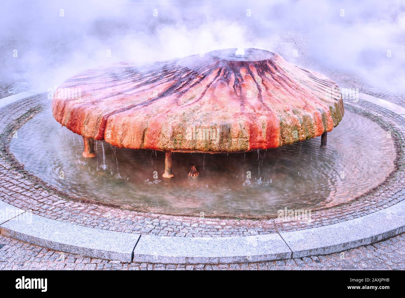 Kochbrunnen, boil fountain, in Wiesbaden, Hesse, Germany. Famous sodium chloride hot spring in the city. Stock Photo