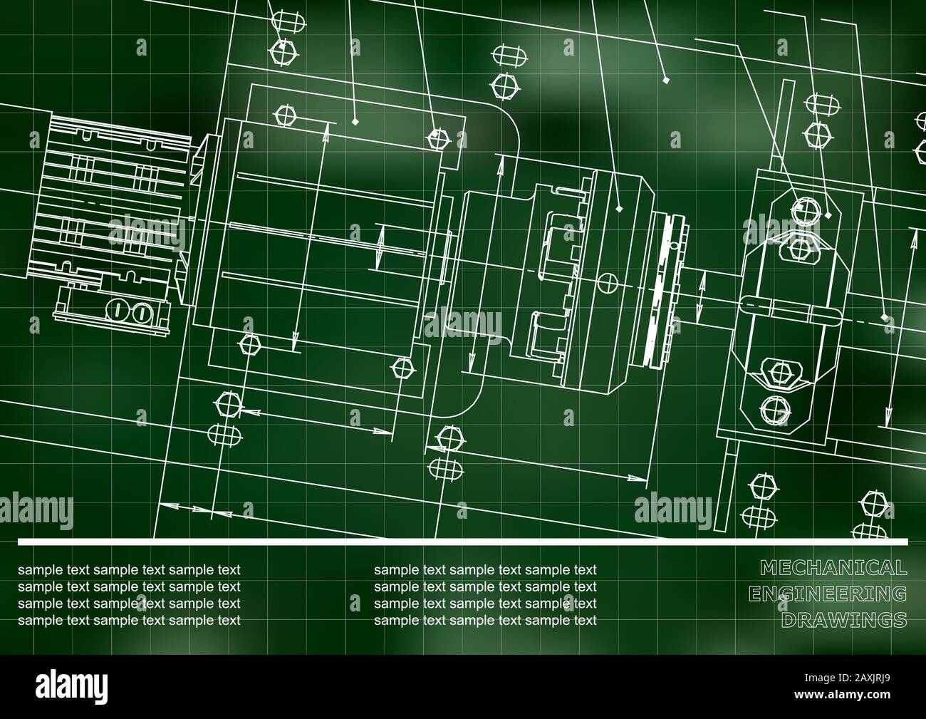 Mechanical engineering drawings on a Green background. Grid. Vector ...