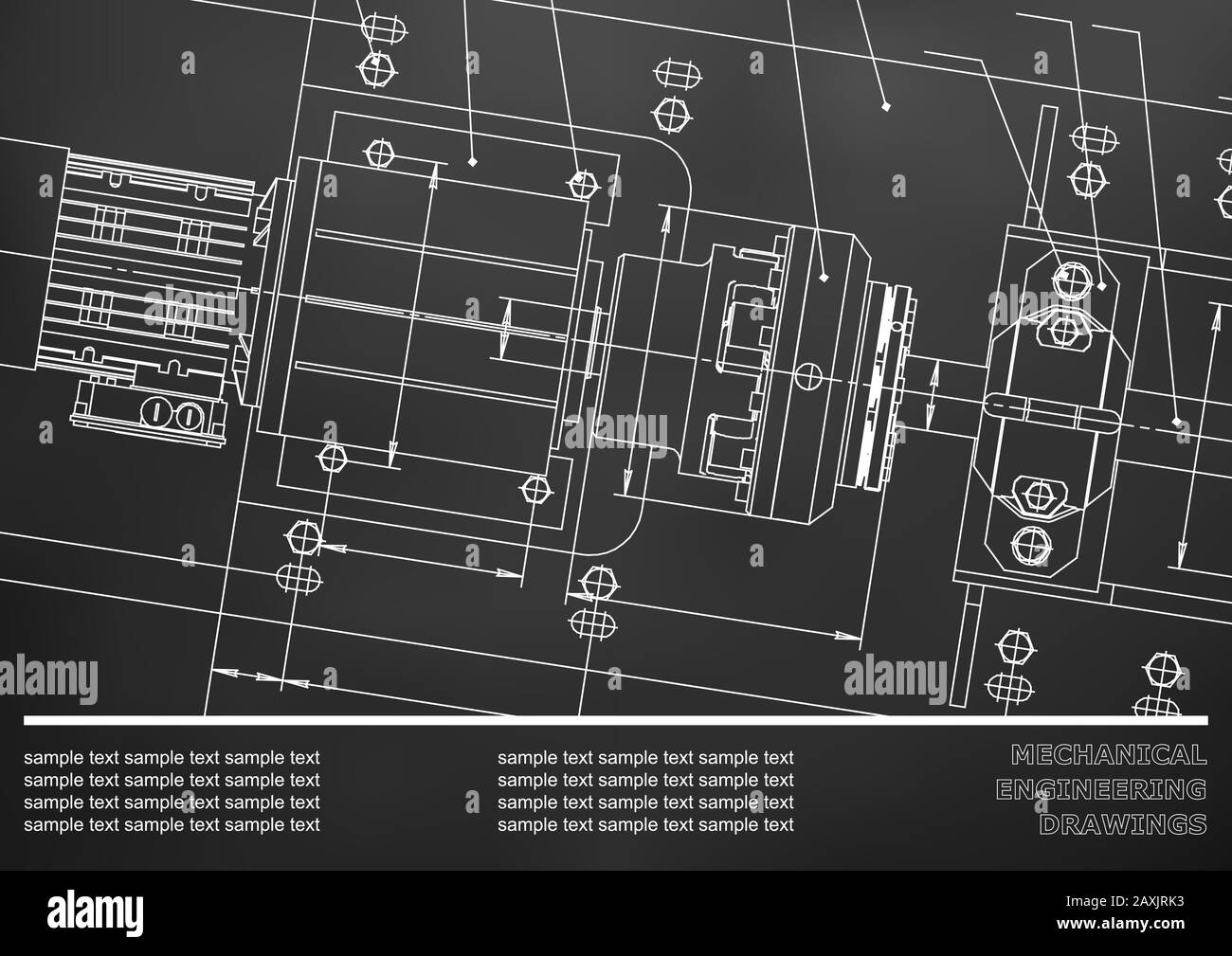Mechanical engineering drawings on a Black background. Vector ...
