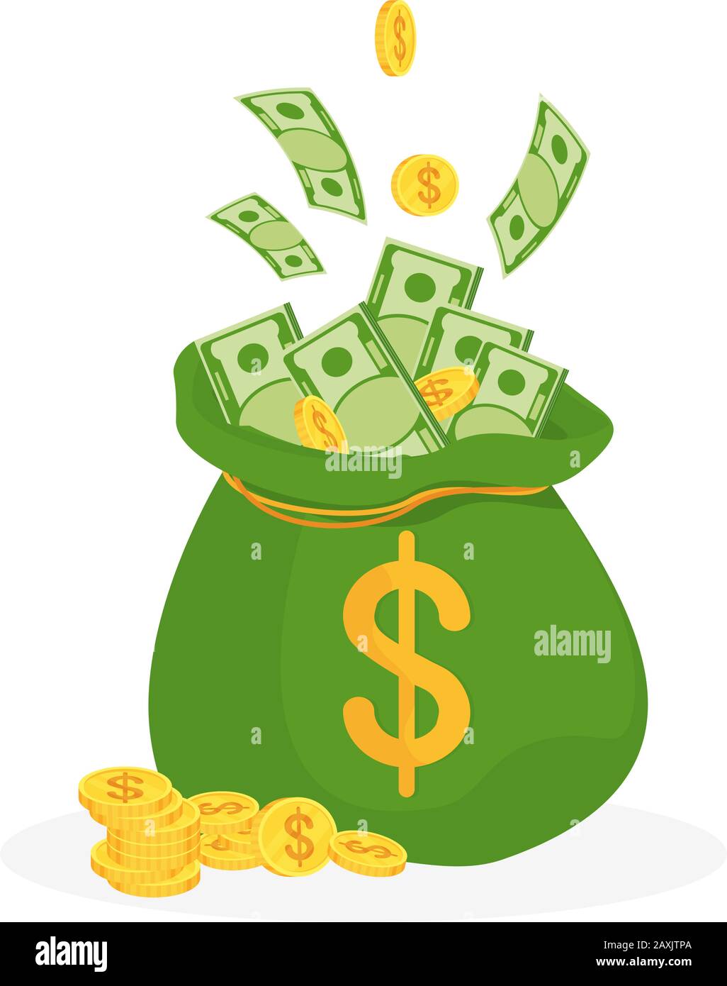 Tied up a green bank bag. Metaphor of success and wealth Stock Vector