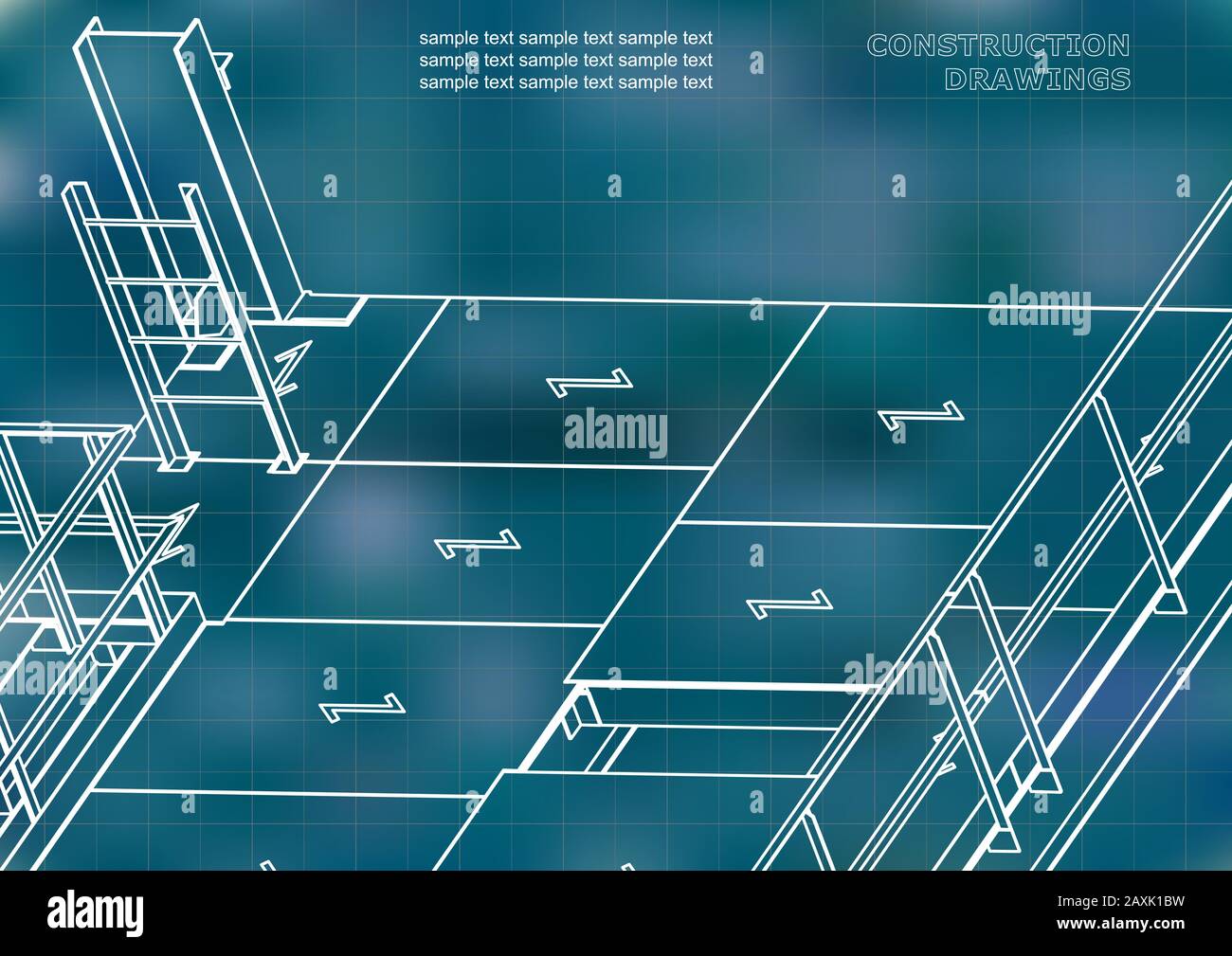 Building. Metal constructions. Volumetric constructions. 3D design. Blue background. Grid Stock Vector