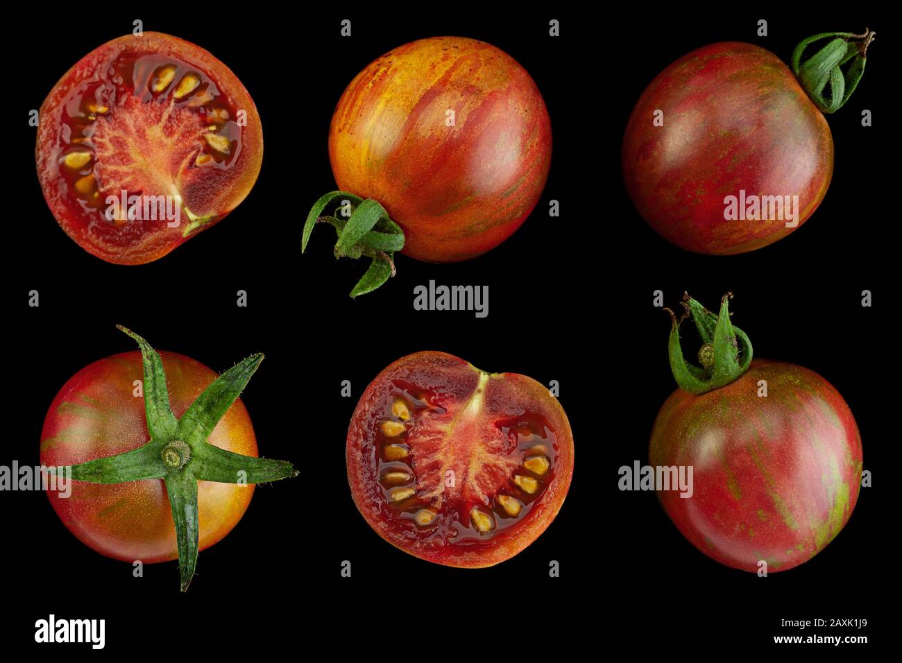Brown cherry tomatoes colseup isolated on black background Stock Photo ...