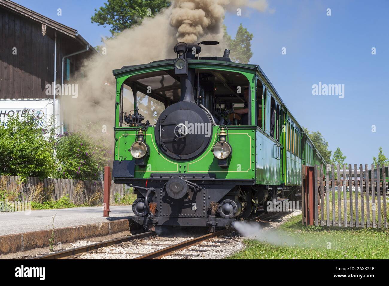 Chiemsee Railway in Prien at lake Chiemsee, Prien-Stock, Chiemgau, Upper Bavaria, Bavaria, Southern Germany, Germany, Europe Stock Photo