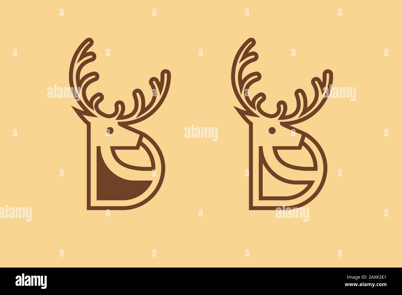 letter D for deer logo, line art style, simple minimalist deer icon, modern antelope logo design Stock Vector