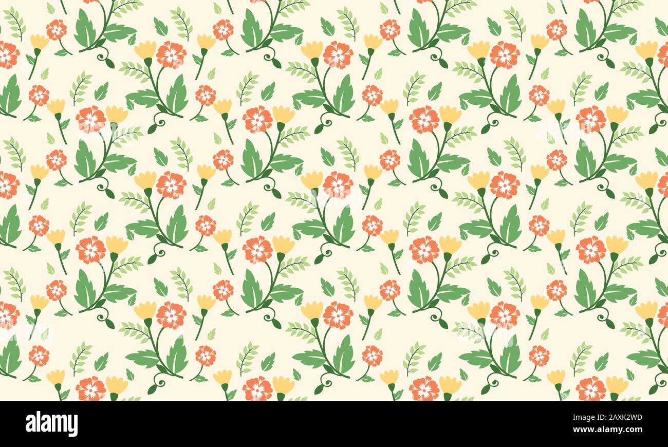 Cute of spring flower pattern background, with elegant leaf and flower ...